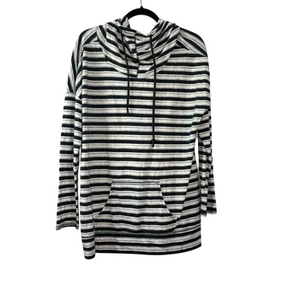 Maurices XL Black & White Striped Hooded Pullover Top With Front Pocket - Picture 1 of 8